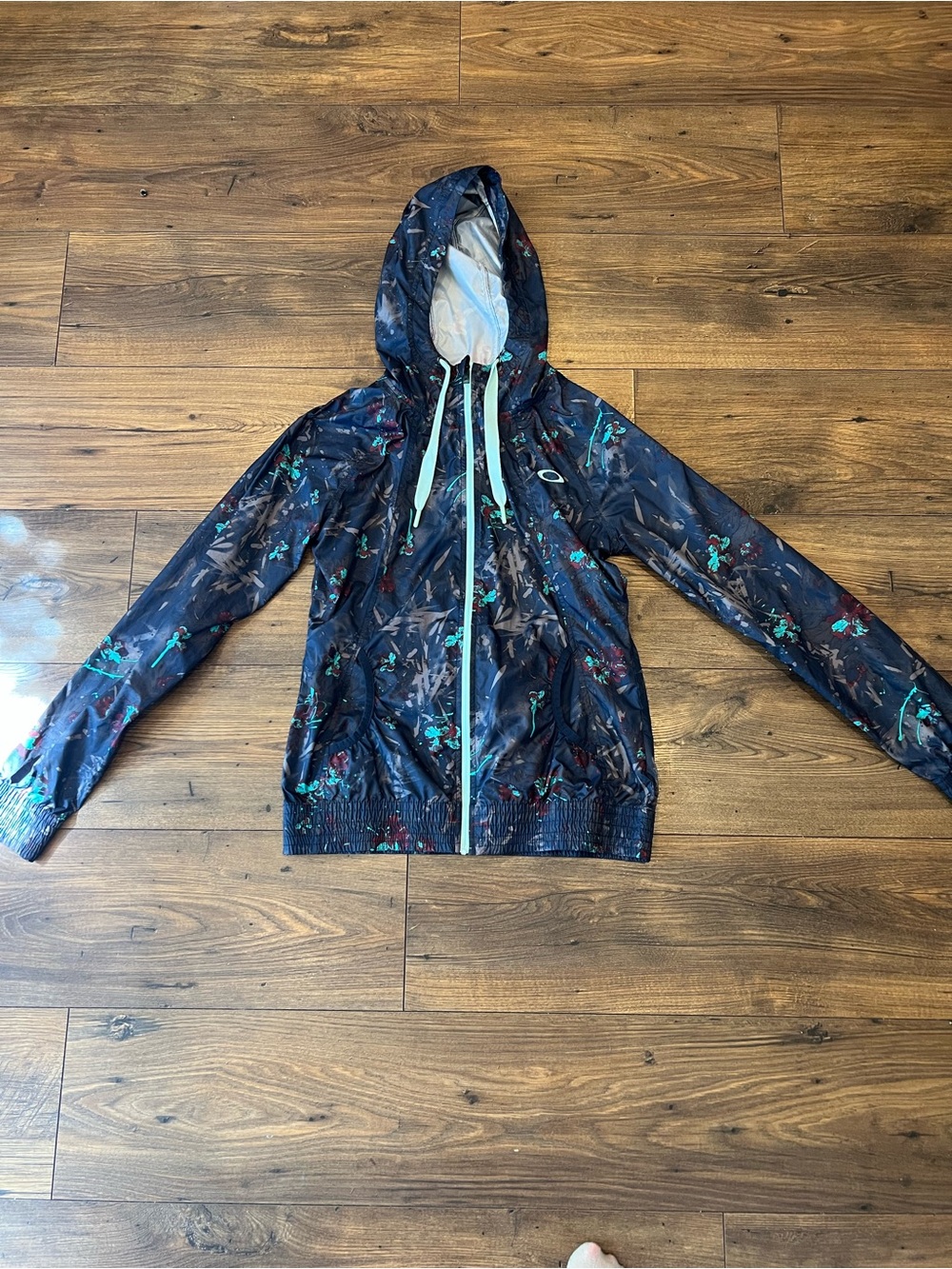 Oakley Women's Navy Floral Hooded Windbreaker Jacket Size XS